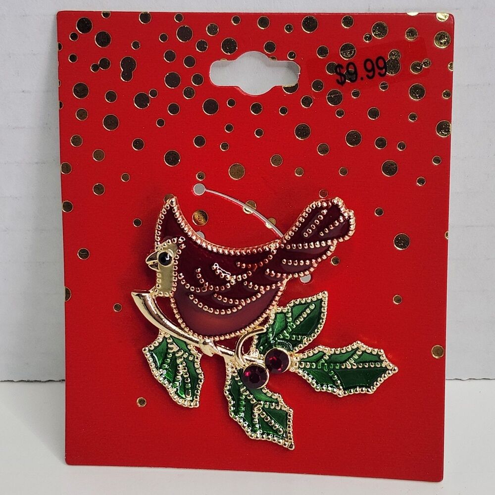 2015 Kmart Holiday Editions Gold Tone Christmas Cardinal Brooch